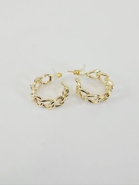 Sterling Silver 925 Polished Gold Plated Chunky Chain Cuban Link Hoop Earrings